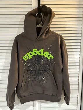 Men's Gray Hoodie with Neon Green 'spider' Graphic